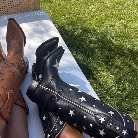 Cowboy Boots Mid Calf Black Embroidery Western - Picture 3 of 5